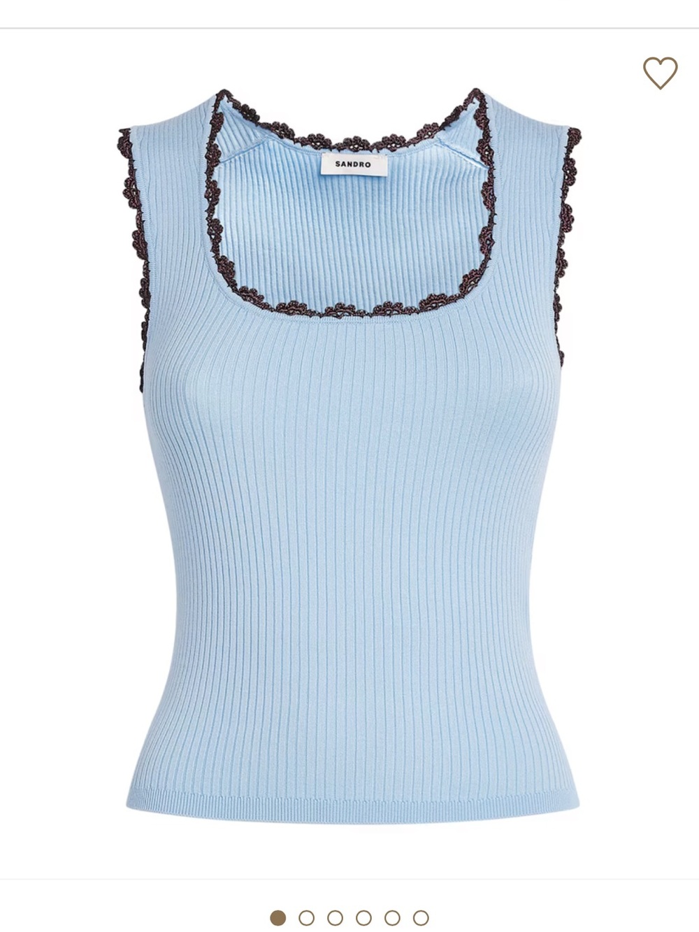 Sandro Light Blue Ribbed Tank with Brown Crochet Edge - Picture 4 of 4